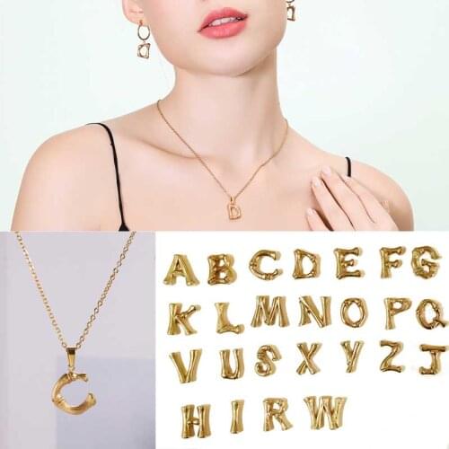 XUANHUA Stainless Steel Pendant Necklace 1.5cm Small Metal Bamboo 26 Letter Minimalist Initial Fashion Party Daily Jewelry Gift