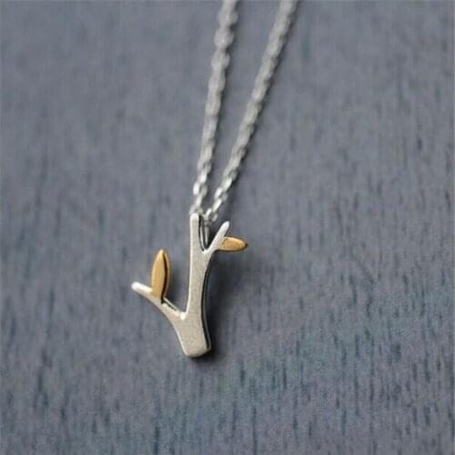 Season Gate 925 Sterling Silver Fashion Simple Drawing Color Separation Branches Leaves Chain Gift Necklace For Women SN076