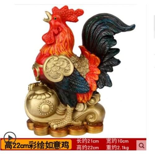 Decoration crafts Hand painted pure copper process pattern All copper cock large Grilled Ham and Chicken rooster Home