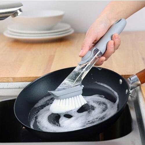 Dish Washing Tool Dispenser Handle Refillable Bowls Pans Cups Cleaning Sponge Brush for Kitchen Clean Tools with 4pcs Brush Head