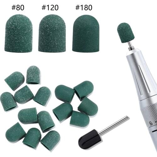 10/ 20pcs 13*19mm Nail Sanding Caps With Rubber Gel Remover Cutter Drill Bits Pedicure Cuticle Tools Drill Accessories