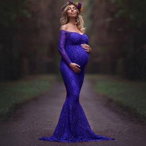Shoulderless Lace Maternity Dress For Photo Shoot Maternity Photography Props Pregnancy Dress Photography Maxi Vestidos Gestante
