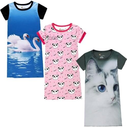 Summer Girls Nightgowns Pajamas Cartoon Short Sleeved Nightdress Cotton Child Baby Sleeping Dress Girl Nightwear Dressing Gown