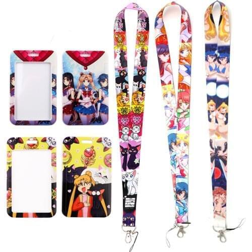 MD692 DMLSKY Anime Lanyard Keychain keys Badge ID Mobile Phone Rope Kids Gifts Lanyard With Card Holder Cover For Girls