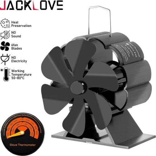 Mini Black Fireplace 6 Blade Heat Powered Stove Fan Log Wood Burner Ecofan Quiet Home Fireplace Fan Efficient Heat Distribution