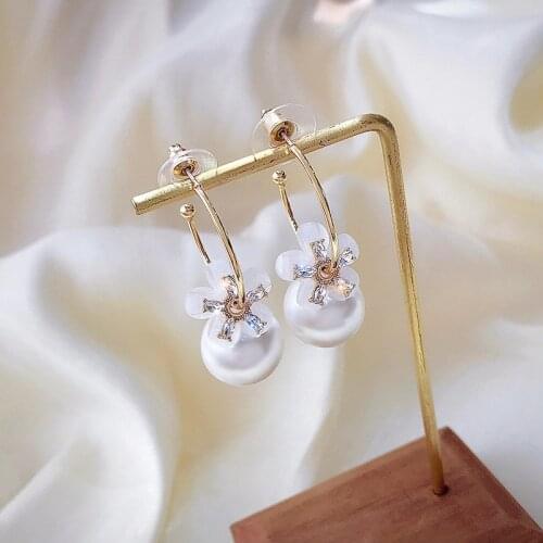 Fashion Pearl Earrings Geometric Flowers Ear Ring Rhinestone Zircon Dangle Earrings for Women Girl Accessories Jewelry Gift