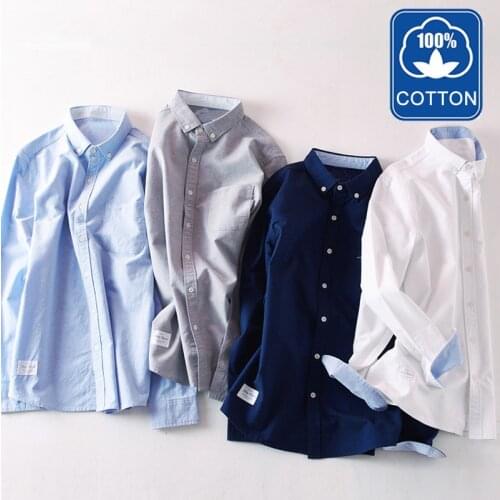 2021 Autumn Brand Quality Mens 100% Cotton Oxford Shirts Men Long Sleeve Casual Slim Fit Dress Button Up Shirt Korean Tops