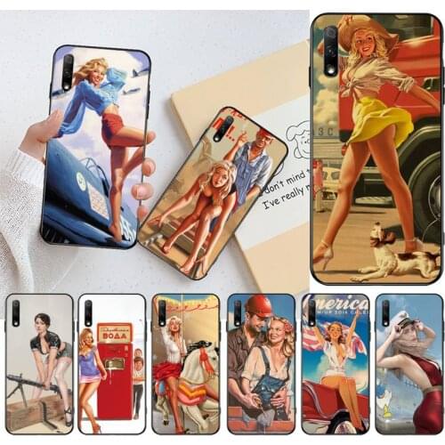 CUTEWANAN WW2 Sexy Pin up Girl Vintege Soft Silicone Black Phone Case For Huawei Nova 6se 7 7pro 7se honor 7A 8A 7C Prime2019