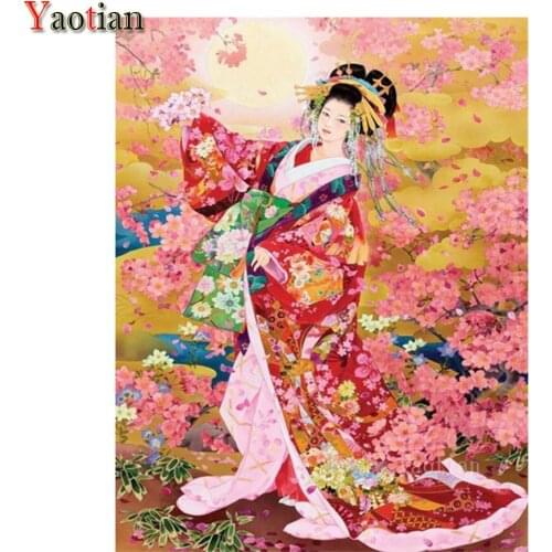 Japanese Woman Full Drill Square Round 5D Diamond Painting DIY Diamond Embroidery Kits Geisha Flower Needlework Decorations Home