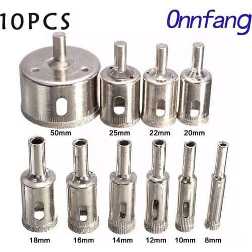 Onnfang 10pcs 8mm-50mm Diamond Coated Hss Drill Bit Set Tile Marble Glass Ceramic Hole Saw open Drilling Bits Diamond Core Bit