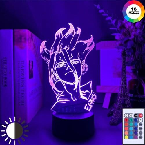 Anime Dr Stone Figure Table 3d Lamp for Kids Child Bedroom Decor Nightlight Manga Gift for Him Acrylic Led Night Light Lamp