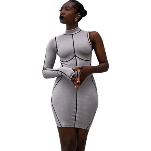 Autumn Sexy Party Club Bodycon Dresses For Women 2021 Summer Solid O-Neck Single Shoulder Mixi Dress Female Streetwears