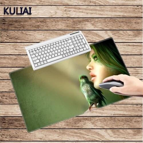 XGZ Personalized Green Hair Beauty and Bird Mouse Pad Rubber White Lock Edge Desk Water-cooled Keyboard Game Gaming MousePads