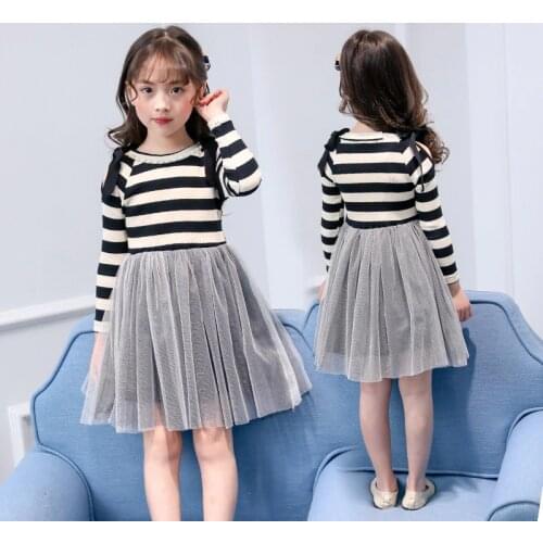 Princess Girl Dress 2019 New Kids Dresses for Girls Baby Girl Long Sleeve Striped Patchwork Ball Gown Big Girl Dress for Party