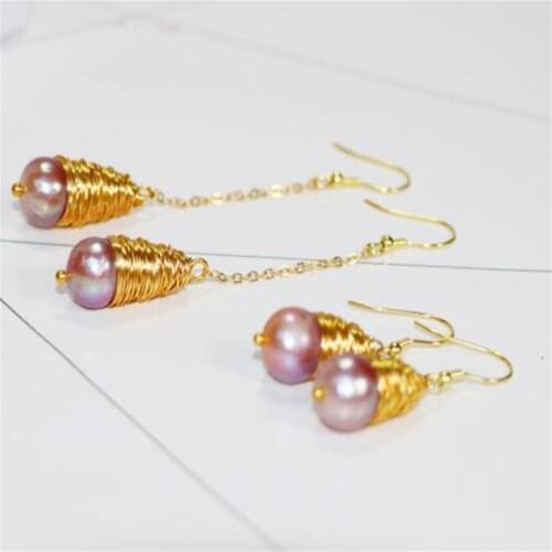 12-15mm Purple Baroque Pearl Earrings Gold Ear Drop Dangle Natural Classic Women Jewelry Mesmerizing Fashion Luxury Earbob AAA
