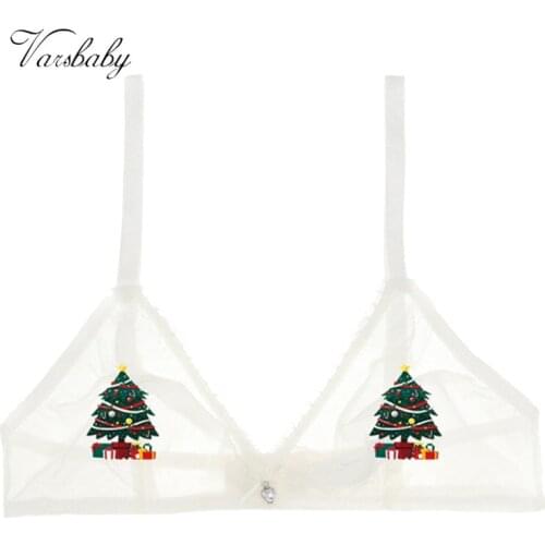 Varsbaby Christmas underwear sexy French ultra-thin mesh underwear white mint green underwear deep V unlined bra