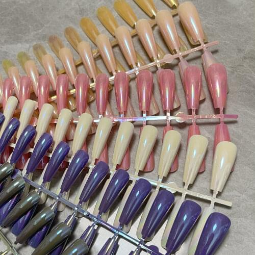 Factory Outlet Super Long Coffin Nails Girl Ballet False Nails Finished Nail Art Solid Color Striped Magic Mirror Fake Nails