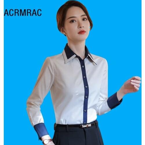 Women shirt Slim autumn Long sleeve splice OL Formal Blouses & Shirts Woman Q6162