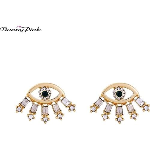 Banny Pink Cute Big Crystal Eye Studs Earrings For Women Shiny Rhinestone Geo Statement Pendant Prevent Allergy Post Earrings