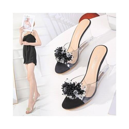 New Outdoor Wedges Slippers Sandals Ring Straps Beaded Roman Sandals Fashion Low slope with womens Shoes Middle High Heel Shoes