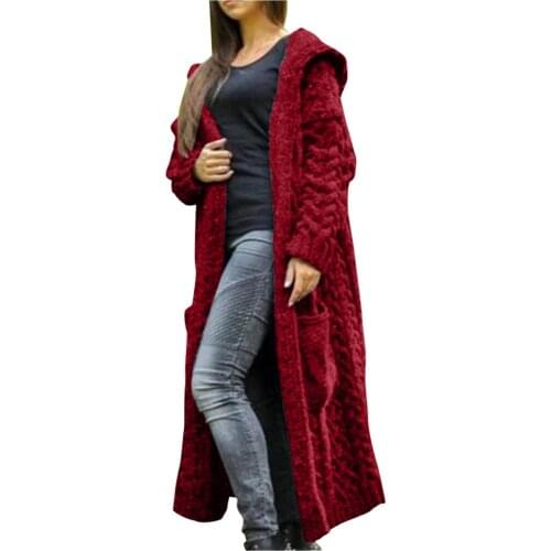 Women Winter Cardigans Solid Color Long Sleeve Braid Knit Cardigan Hooded Sweater Coat Overcoat Loose Sweaters Coat 2021 New