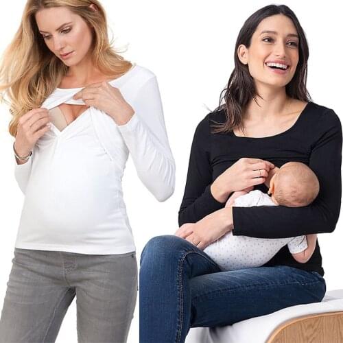 Vvetement femme Women Maternity pregnant tops and blouses clothes Nusring Maternity O-Neck Long Sleeve Tops Solid Blouse Tops