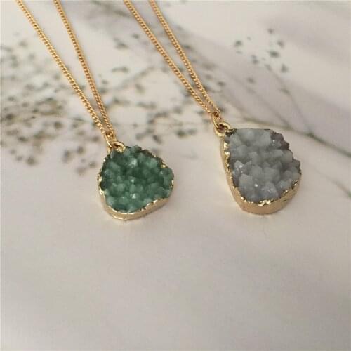 Classic Bohemia Gold Color Plating Green Purple Blue Druzzy Pendant Statement Necklace For Women Party Dinner Decoration
