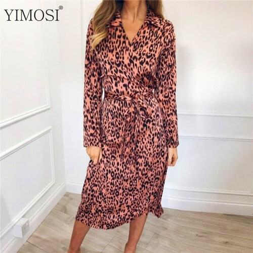 2019 Autumn Women Leopard Print Shirt Dress Casual Long Sleeve Chiffon Midi Dresses Lady Elegant Slim Party Dress Vestidos