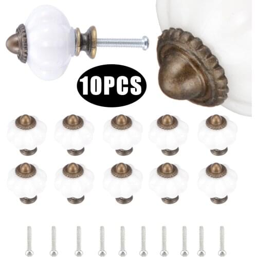 10pcs Lovely Alloy Acrylic Pumpkin Knobs Cabinet Drawer Door Pull Handles Replacement + Screws For Furniture Hardware