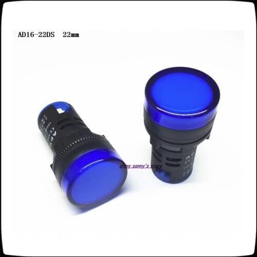 10Pcs/Lot AD16-22DS 22mm Diameter Blue AC/DC 12V , 24V , 36V , 110V , AC220V Panel Mount LED Power Indicator Lights Signal Lamp