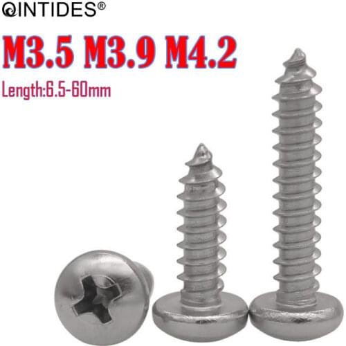 QINTIDES M3.5 M3.9 M4.2 Length 6.5-70mm Cross Recessed Round Head Tapping Screws Self-tapping Screws 304 Stainless Steel Screw