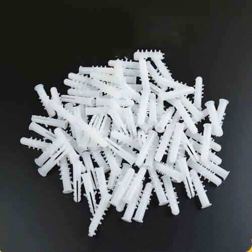100pcs white Plastic expansion pipe M6*30mm M8*40mm rubber plug plastic pipe nylon column expansion screw anchor plug wall plug