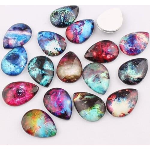 16pcs/lot 18x25mm Handmade Mulity Fashion Rainbow Sky Glass Cabochon Domed Water drop Jewelry Accessories for jewelry