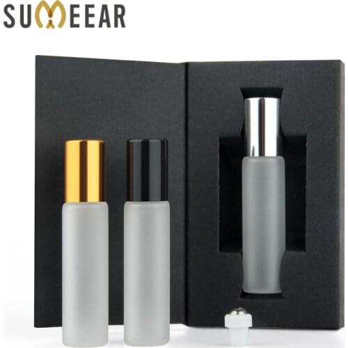 20 Pcs/lot 10ml Mini Roll On Essential Oil Bottles Packing box Frosted Glass Bottle Empty Perfume bottle