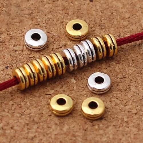20pcs/lot Antique Gold/Silver Double-layer Metal Spacers 6mm Flat Round Pad Beads For Bracelets DIY Jewelry Making Accessories