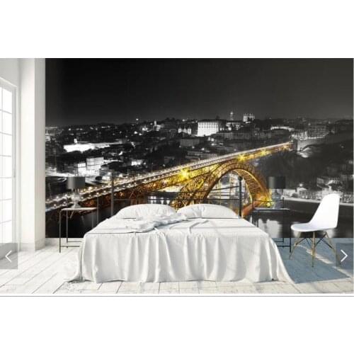 3D City Night Bridge Wallpaper Canvas Murals for Living Room Bedroom Landscape papel mural infantil decoration mural Custom Size