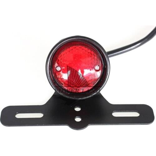 Black Auto Integrated License Plate Mount Tail Light Motorcycle Round Retro Rear LED Brake Stop Light For Harley Bobber Chopper