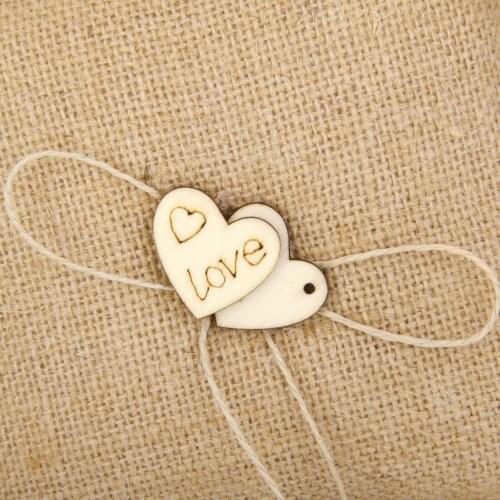 Burlap Jute Wood Love Hearts Ring Bearer Pillow Cushion Rustic Wedding 7' Wedding Ring Pillow