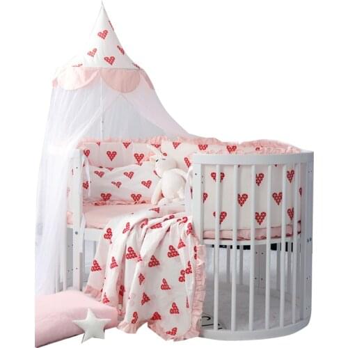 Baby Bedding Set Cotton Heart Pattern Infant Crib Pink Lace Pillowcase Duvet Cover Newborn Cot Bed Flat Sheet Baby Bed Set