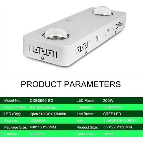 Dimmable CREE CXB3590 Full Spectrum 200W 3500K COB LED Grow Light Growing Lamp Indoor Hydroponics Plant Growth Panel Lighting