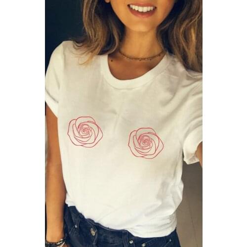 Funny Roses Boobs T-shirt Casual Women Short Sleeve Feminist Tshirt Trendy Woman Up Graphic Cotton Tee Shirt Top Dropshipping