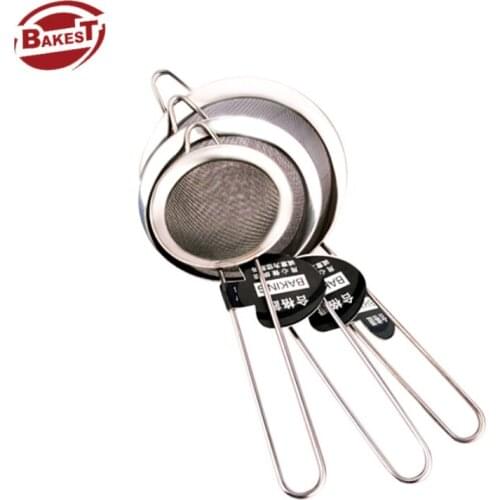 BAKEST Flour Sieve With Long Handle Stainless Steel Pastry Baking Tools For Multiple Size Selection