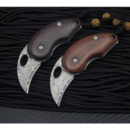 Mini Pocket Folding Knife Pea VG10 Damascus Blade Rosewood/Ebony Handle Tactical Rescue Hunting Fishing EDC Survival Tool Knives
