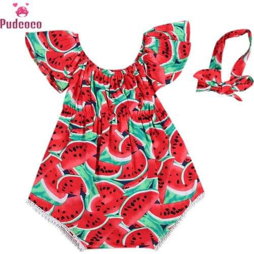 Newborn Kids Baby Girls Clothes Romper Printed Watermelon Bodysuit Jumpsuit with Headbands Bebe Outfits Playsuit