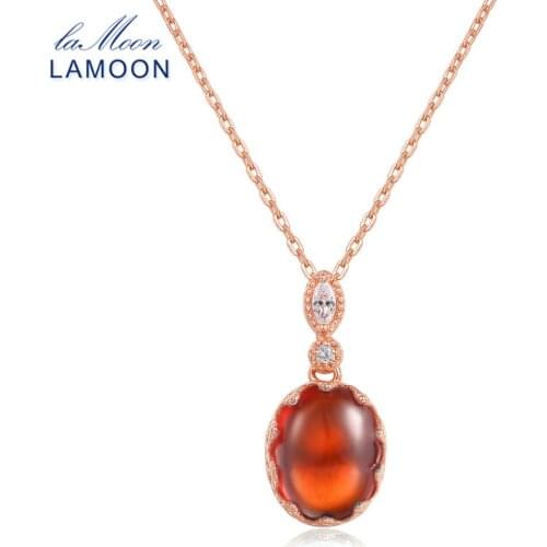 LAMOON 2018 New Oval Garnet Natural Gemstone Pendant Necklace 925 Sterling Silver Rose Gold Color Jewelry Women Wedding LMNI022