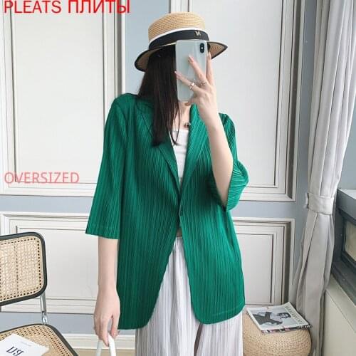 Miyake Classic Fold Blazer Women 2021 Summer New Fashion Korean Style Casual Pure Color Suit Pleats Veste Femme Ropa De Mujer