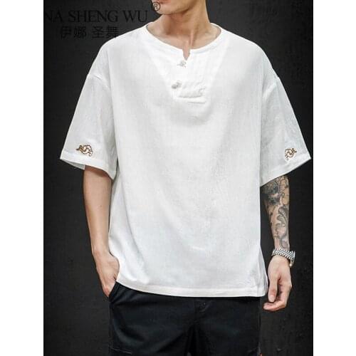 Summer New Casual Short Sleeve Shirt Men Chinese Style Cotton Linen Men Shirt Half Sleeve Male Clothing Embroidery Shirt M-5XL