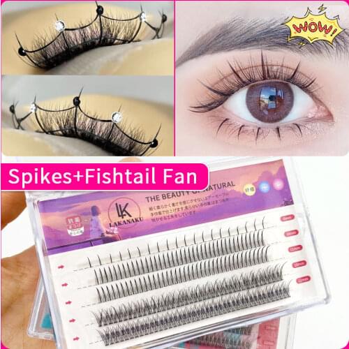 LAKANAKU 120 Bundles Individual Lashes Tufts High Quality Mink Fish Tail Eyelashes Clusters 12D 8-12mm Makeup Eyelashes