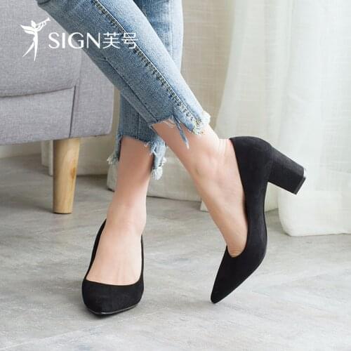 New Womens shoes Low shoes Pointed High heels 6.5CM Thick with Single shoes women pumps