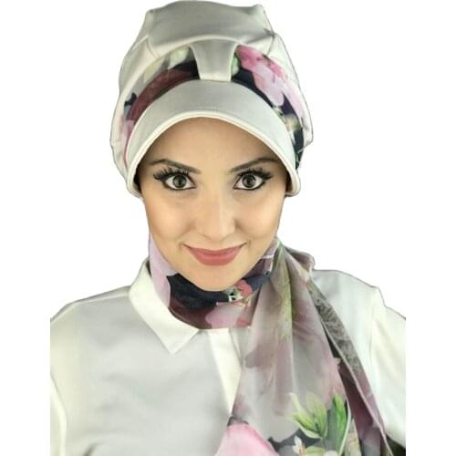 New Fashion Muslim Hijab Hijab Hijab Clothing Trend Scarf Bone Buckle Scarf Beanie Spring Summer White Single Biritli Scarf Hat